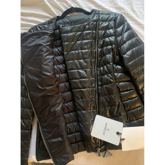 MONCLER BLACK MOTO JACKET WOMENS XL NEW W/TAGS - Picture 4 of 6